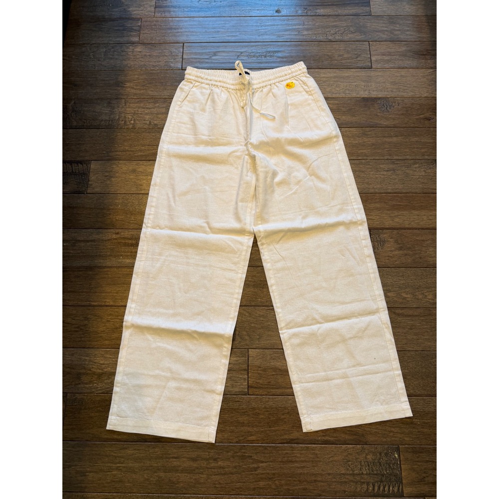 J.Crew Wide Leg Pants Women 6 White Linen Cotton Drawstring Elastic Waist Pant